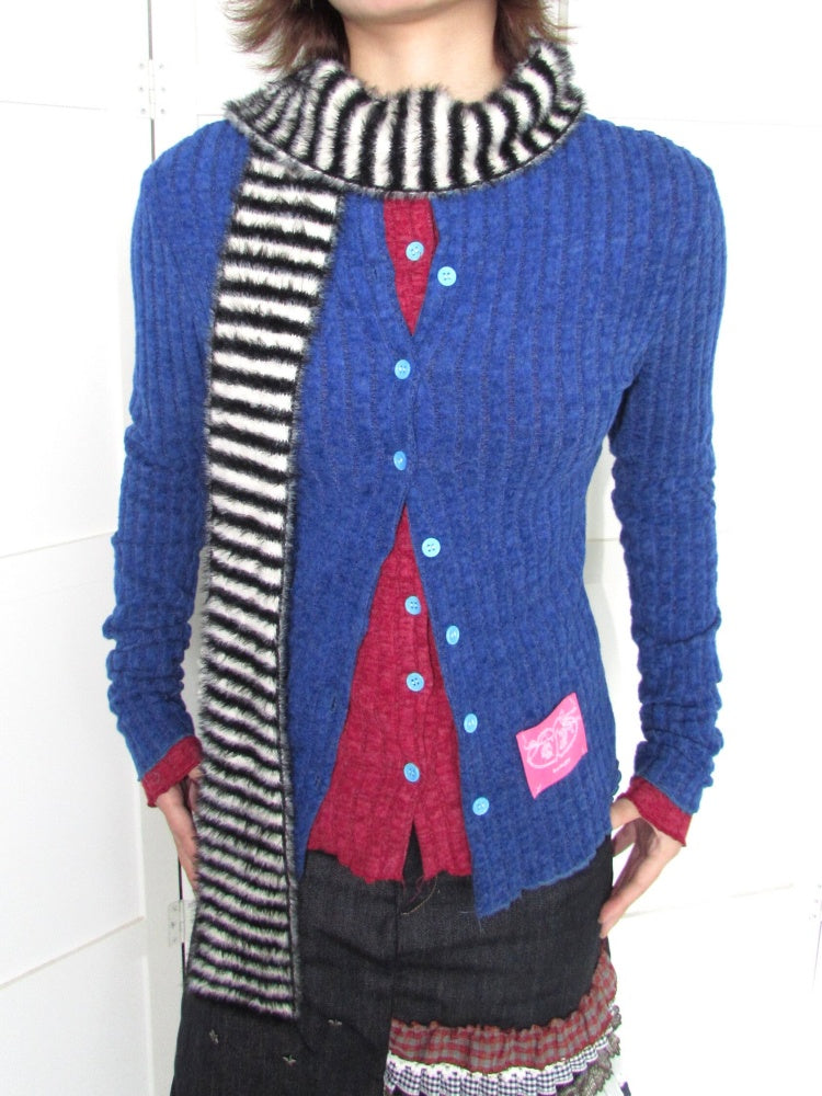 Candy Color Pitted Strip Stretch Wood Ear Flange Knit Cardigan【s0000018950】