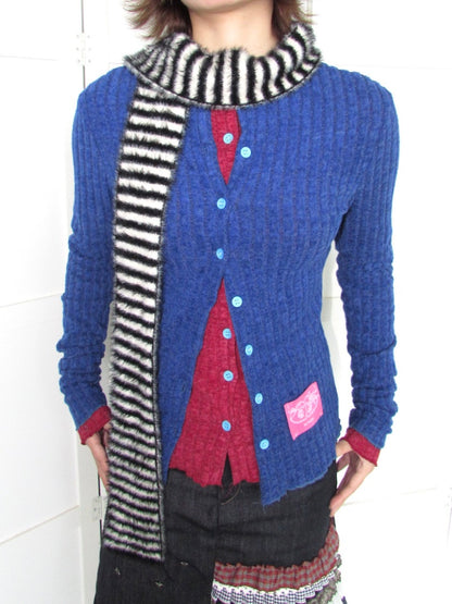Candy Color Pitted Strip Stretch Wood Ear Flange Knit Cardigan【s0000018950】