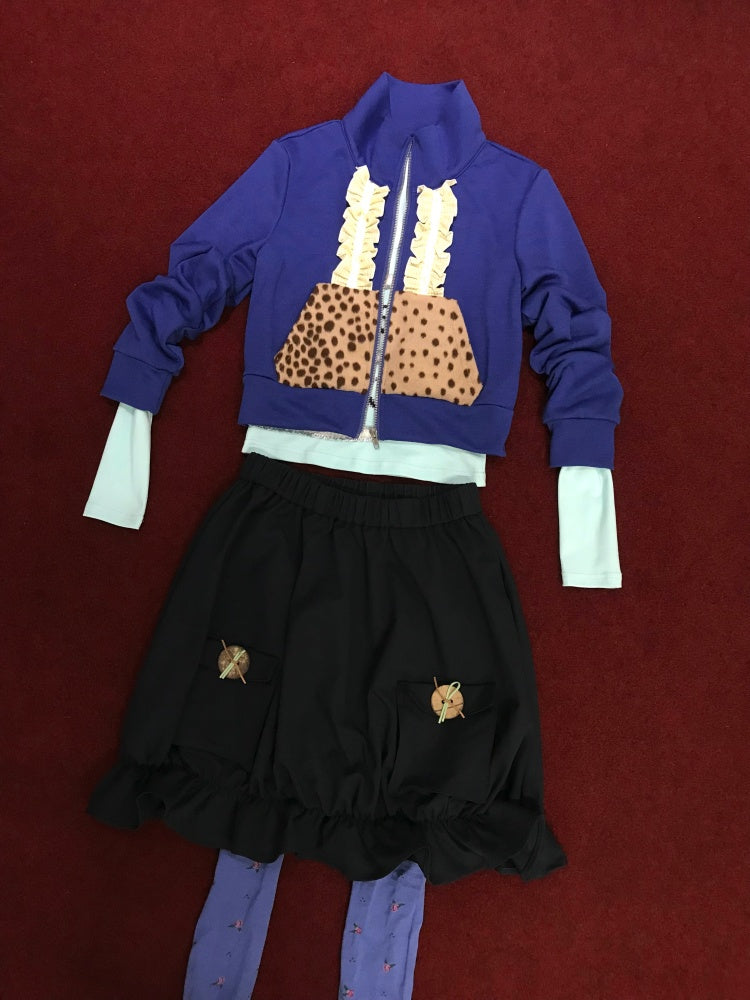 Lace Patchwork Deer Short Jacket Zipper Terry Thin Sweatshirt【s0000018951】