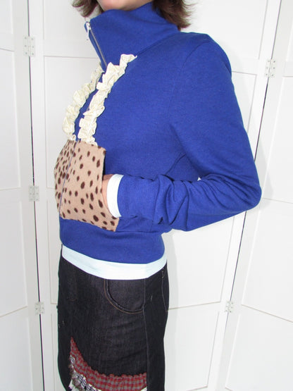 Lace Patchwork Deer Short Jacket Zipper Terry Thin Sweatshirt【s0000018951】