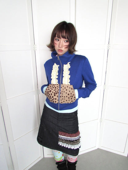 Lace Patchwork Deer Short Jacket Zipper Terry Thin Sweatshirt【s0000018951】