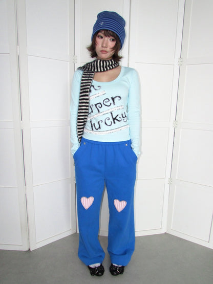 Lucky Slogan Lace Print U-Neck Slimming Thick Long-Sleeve T-Shirt【s0000018952】