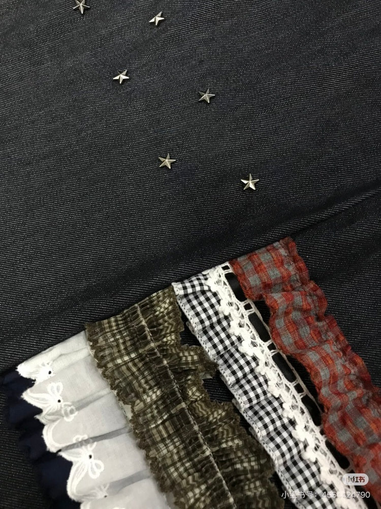 Heavy-Industry Star Riveted Multi-Layer Lace Denim A-Line Midi Skirt【s0000018955】