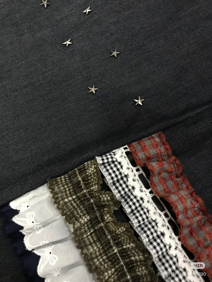 Heavy-Industry Star Riveted Multi-Layer Lace Denim A-Line Midi Skirt【s0000018955】