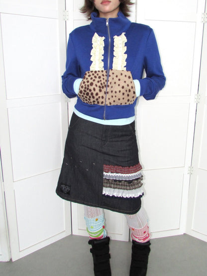 Heavy-Industry Star Riveted Multi-Layer Lace Denim A-Line Midi Skirt【s0000018955】