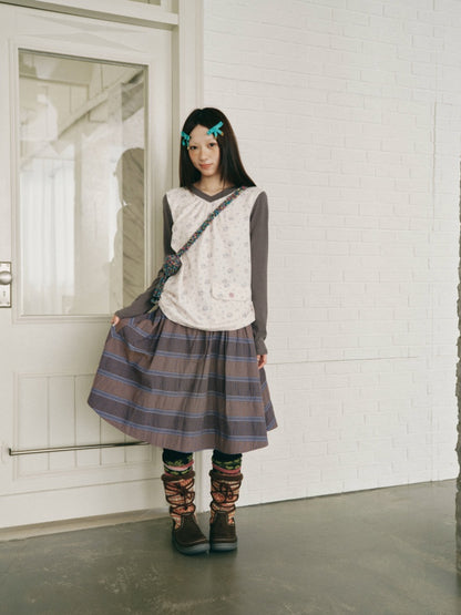 Color-Block Floral Patchwork V-Neck Pocket Long-Sleeve T-Shirt【s0000018957】