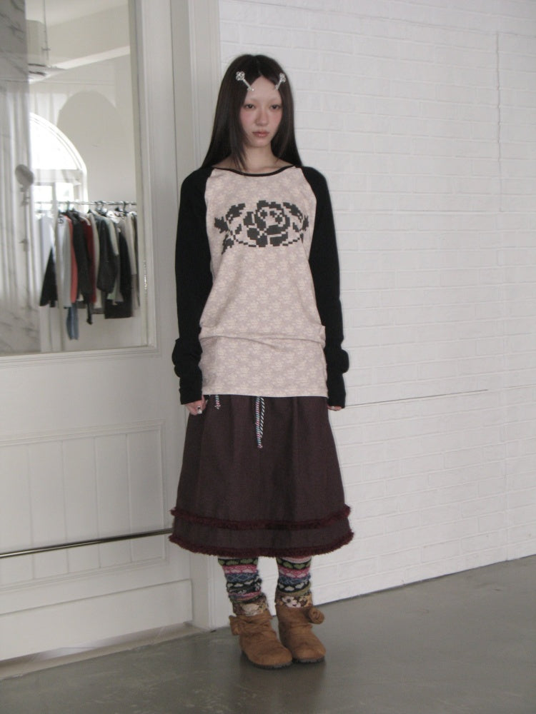 Color-Block Floral Patchwork Long-Sleeve Pockets Top【s0000018958】