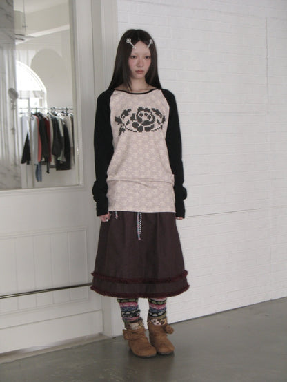 Color-Block Floral Patchwork Long-Sleeve Pockets Top【s0000018958】