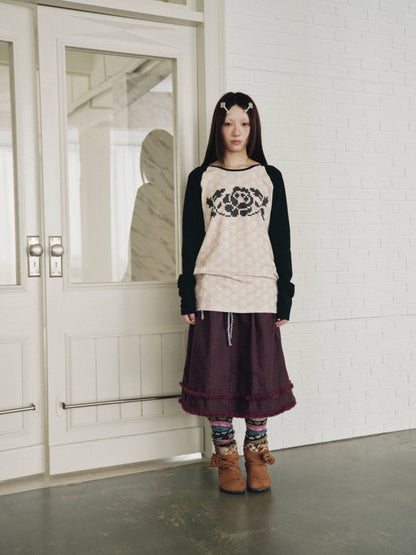 Color-Block Floral Patchwork Long-Sleeve Pockets Top【s0000018958】