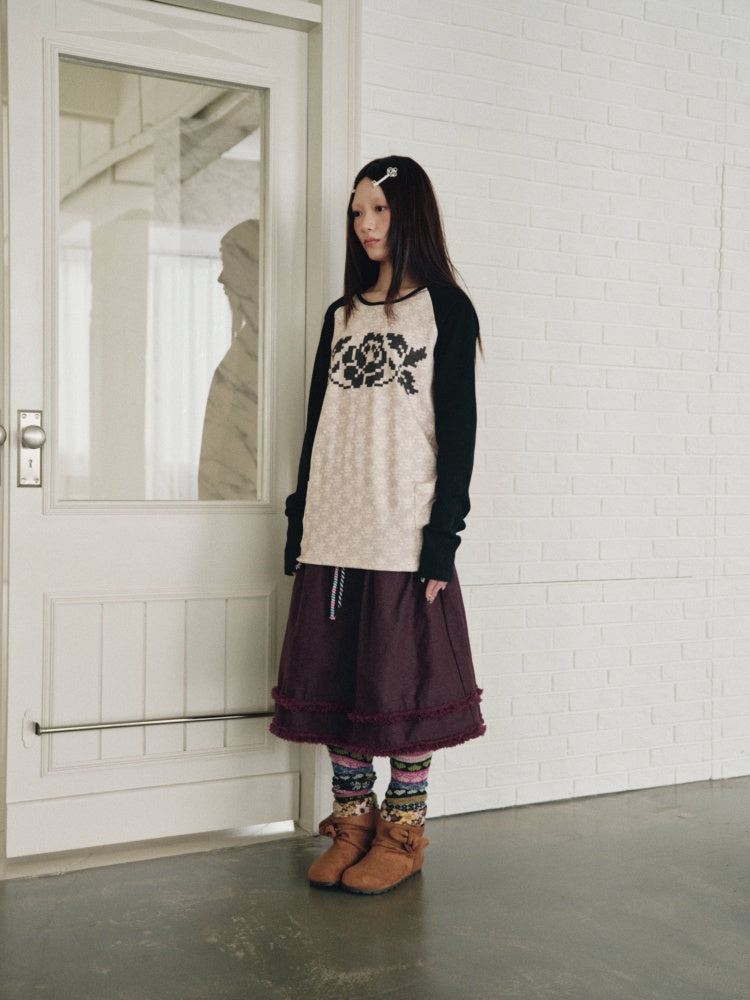 Color-Block Floral Patchwork Long-Sleeve Pockets Top【s0000018958】