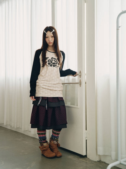 Color-Block Floral Patchwork Long-Sleeve Pockets Top【s0000018958】
