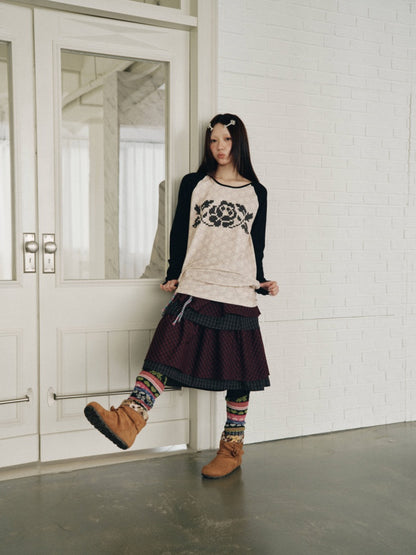 Color-Block Floral Patchwork Long-Sleeve Pockets Top【s0000018958】