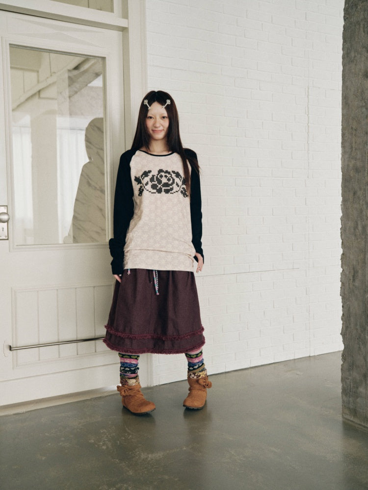 Color-Block Floral Patchwork Long-Sleeve Pockets Top【s0000018958】