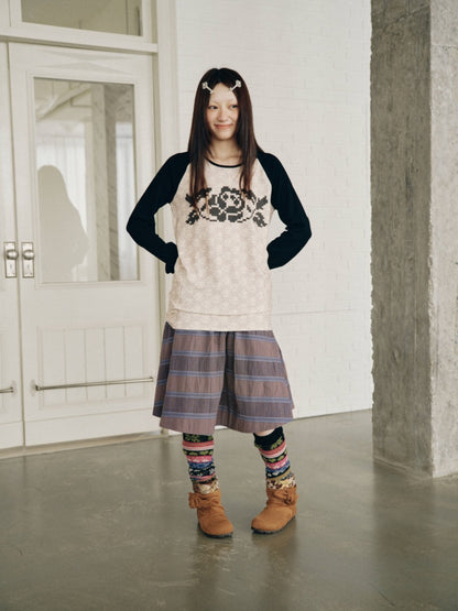 Color-Block Floral Patchwork Long-Sleeve Pockets Top【s0000018958】