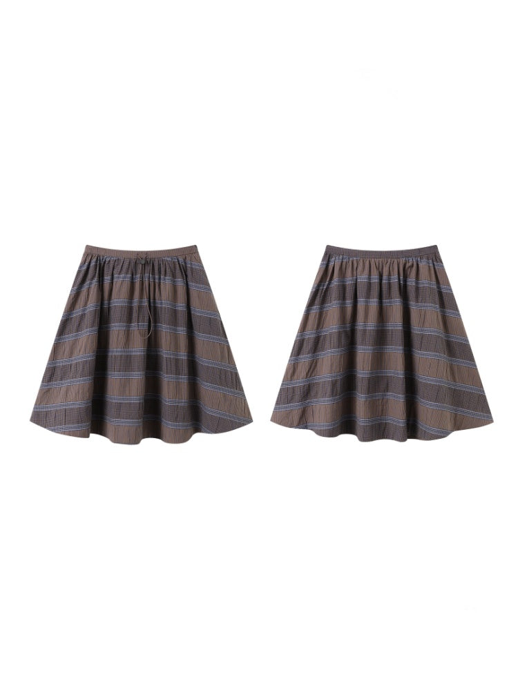 Purple-Gray Plaid Drawstring Waist Large Pockets A-Line Skirt【s0000018959】