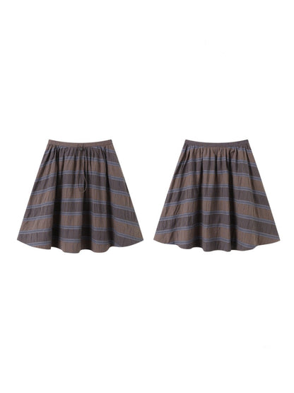 Purple-Gray Plaid Drawstring Waist Large Pockets A-Line Skirt【s0000018959】