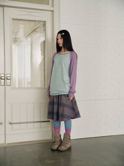 Purple-Gray Plaid Drawstring Waist Large Pockets A-Line Skirt【s0000018959】