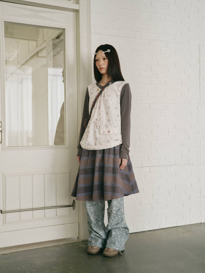 Purple-Gray Plaid Drawstring Waist Large Pockets A-Line Skirt【s0000018959】