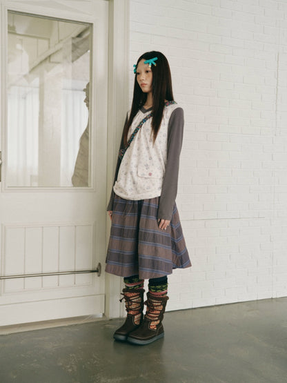 Purple-Gray Plaid Drawstring Waist Large Pockets A-Line Skirt【s0000018959】