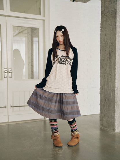 Purple-Gray Plaid Drawstring Waist Large Pockets A-Line Skirt【s0000018959】