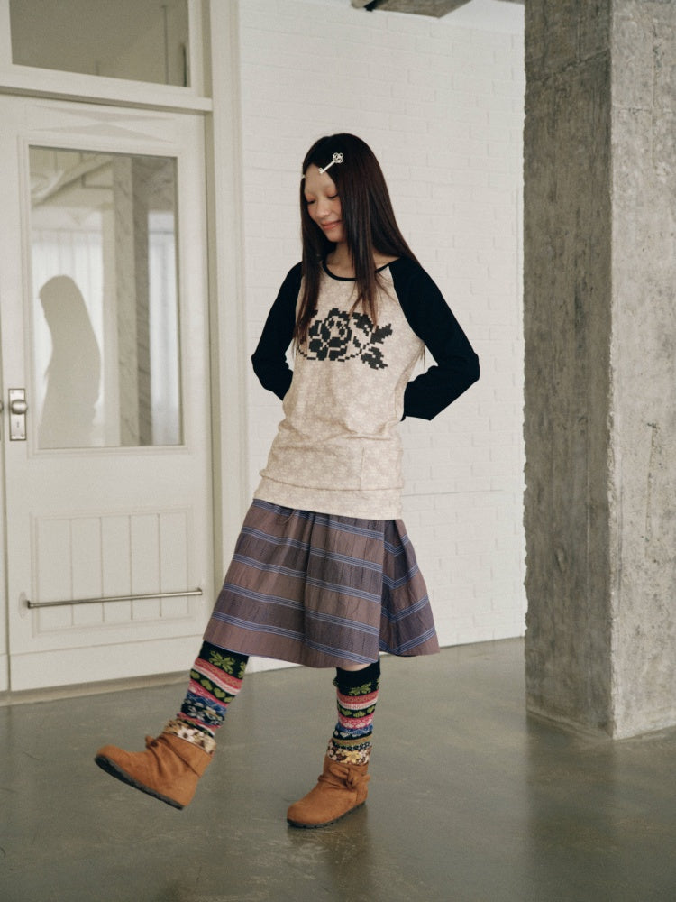 Purple-Gray Plaid Drawstring Waist Large Pockets A-Line Skirt【s0000018959】