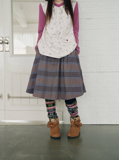 Purple-Gray Plaid Drawstring Waist Large Pockets A-Line Skirt【s0000018959】