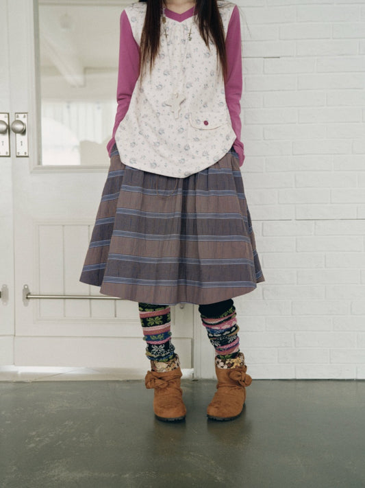 Purple-Gray Plaid Drawstring Waist Large Pockets A-Line Skirt【s0000018959】