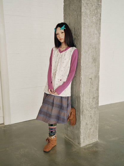 Purple-Gray Plaid Drawstring Waist Large Pockets A-Line Skirt【s0000018959】
