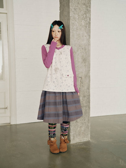 Purple-Gray Plaid Drawstring Waist Large Pockets A-Line Skirt【s0000018959】