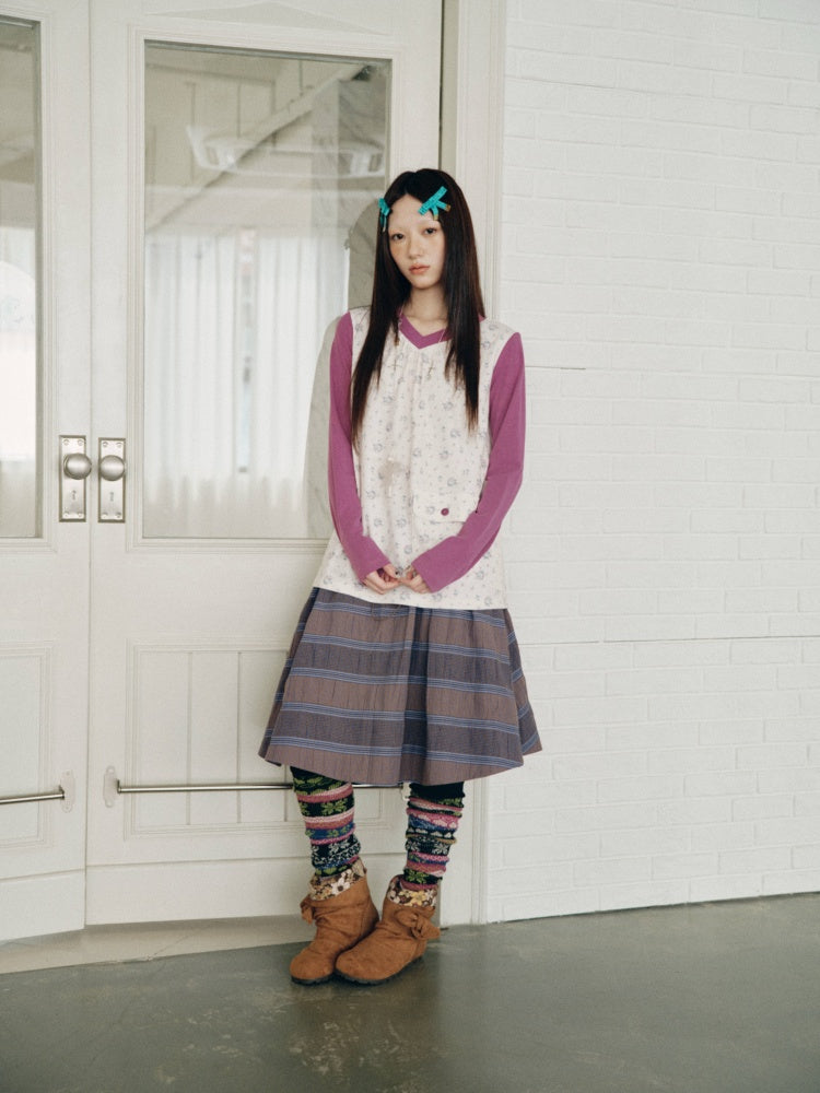 Purple-Gray Plaid Drawstring Waist Large Pockets A-Line Skirt【s0000018959】