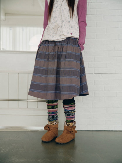 Purple-Gray Plaid Drawstring Waist Large Pockets A-Line Skirt【s0000018959】