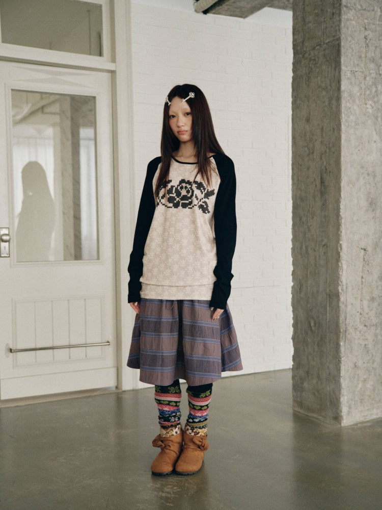 Purple-Gray Plaid Drawstring Waist Large Pockets A-Line Skirt【s0000018959】