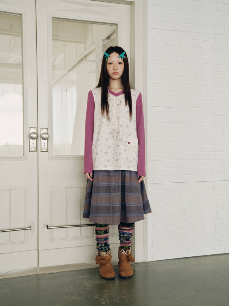 Purple-Gray Plaid Drawstring Waist Large Pockets A-Line Skirt【s0000018959】