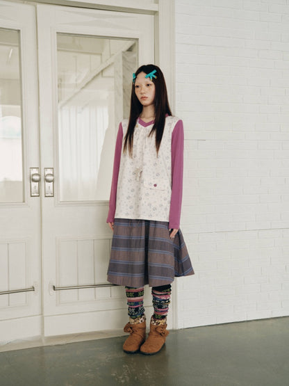 Purple-Gray Plaid Drawstring Waist Large Pockets A-Line Skirt【s0000018959】