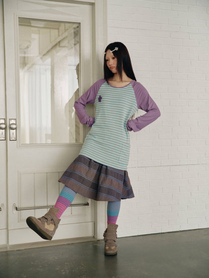 Purple-Gray Plaid Drawstring Waist Large Pockets A-Line Skirt【s0000018959】