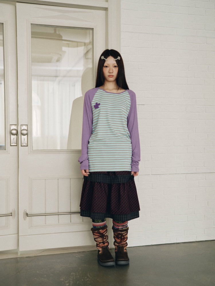 Vintage Plaid Layered Ruffle Hem Dark Red Midi Skirt【s0000018961】