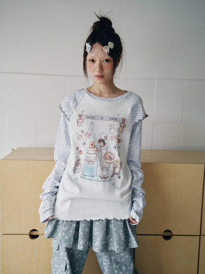 Floral Raglan-Sleeve Long-Sleeve Mellow T-Shirt【s0000018963】