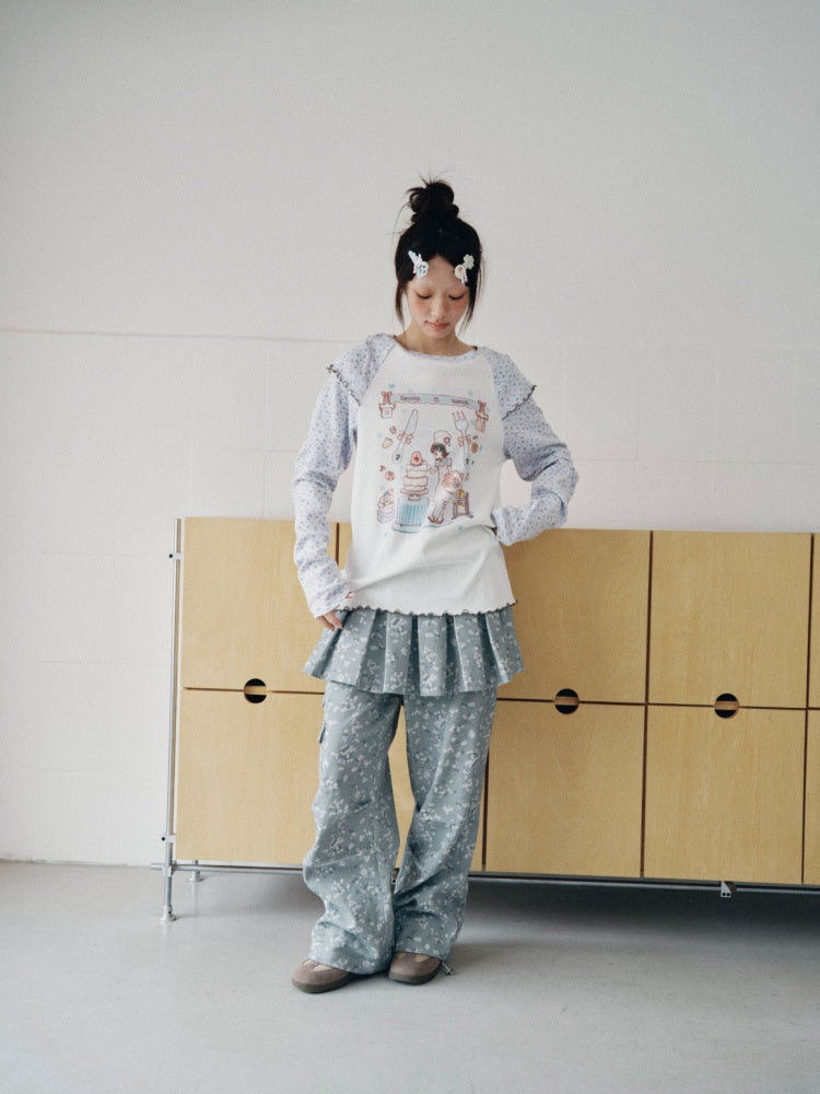 Floral Raglan-Sleeve Long-Sleeve Mellow T-Shirt【s0000018963】