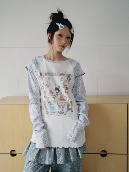 Floral Raglan-Sleeve Long-Sleeve Mellow T-Shirt【s0000018963】