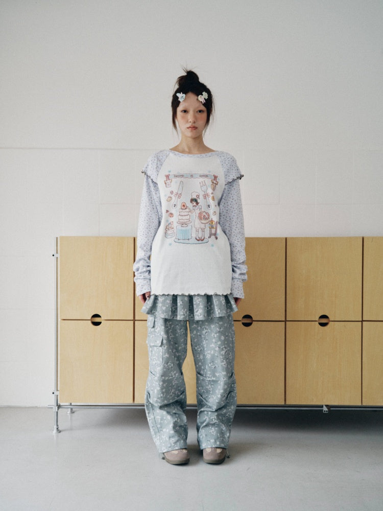 Floral Raglan-Sleeve Long-Sleeve Mellow T-Shirt【s0000018963】