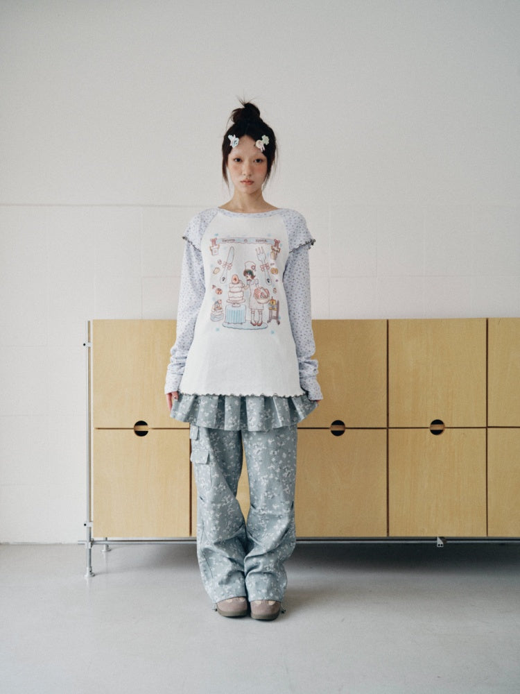 Floral Raglan-Sleeve Long-Sleeve Mellow T-Shirt【s0000018963】