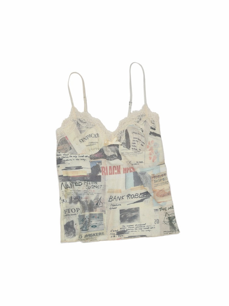 Vintage Cat Newspaper Full-Print Waffle Strap Sweatpants Hooded Cardigan Set【s0000019010】