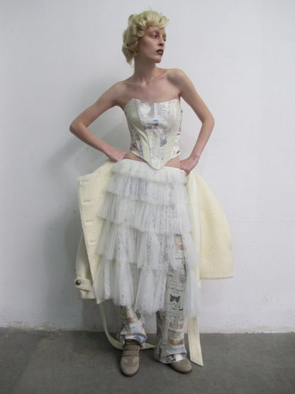 Vintage Cat Newspaper Full-Print Strapless Fishbone Inner Fit Cropped Top【s0000019011】