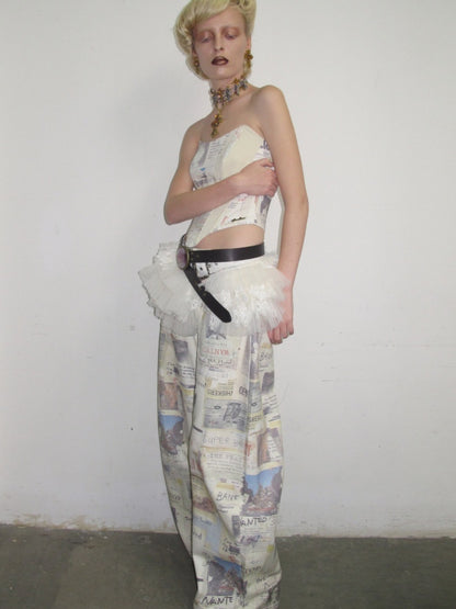 Vintage Cat Newspaper Full-Print Strapless Fishbone Inner Fit Cropped Top【s0000019011】