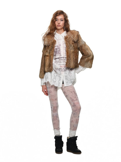 Cat Wanted Print Hollow Lace Loose Drop Shoulder Long Structured Long Sleeve Shirt【s0000019017】