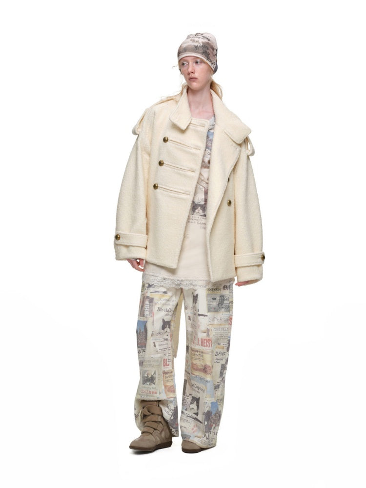 Napoleon Stand Collar Double-Breasted Belt Tweed Woolen Coat【s0000019025】