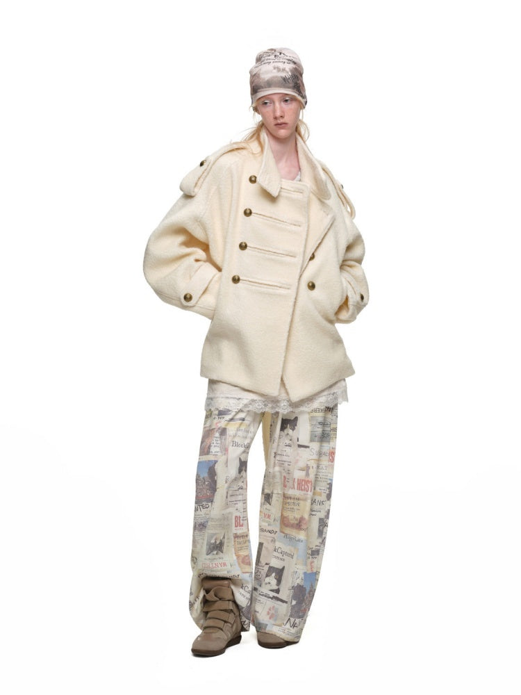 Napoleon Stand Collar Double-Breasted Belt Tweed Woolen Coat【s0000019025】