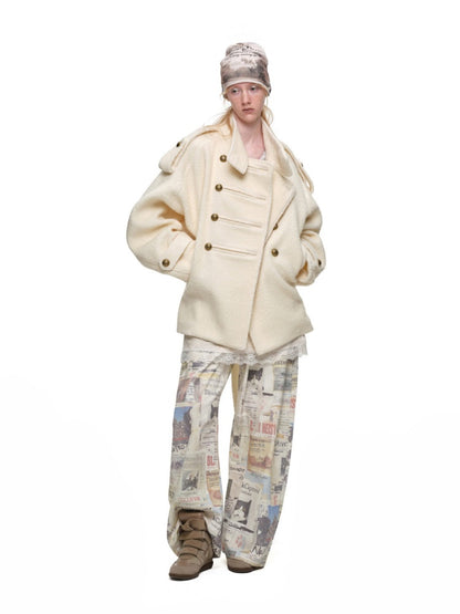 Napoleon Stand Collar Double-Breasted Belt Tweed Woolen Coat【s0000019025】