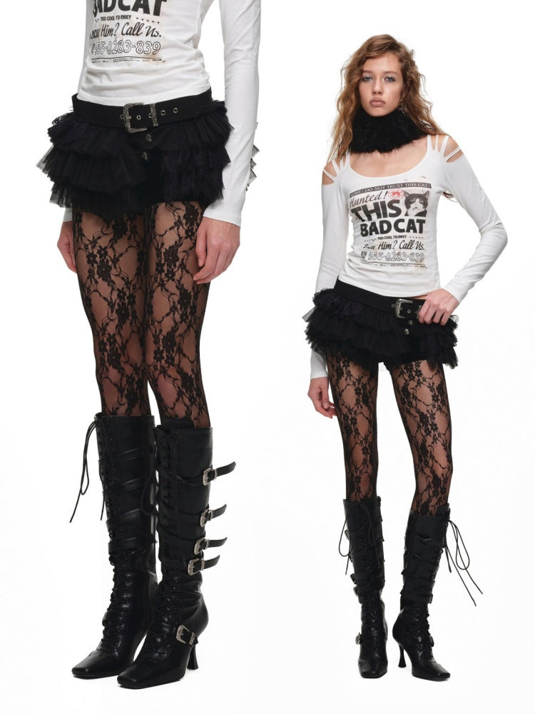 Irregular Mid-Low Waist Lace Multi-Layer Short Tulle Skirt【s0000019026】