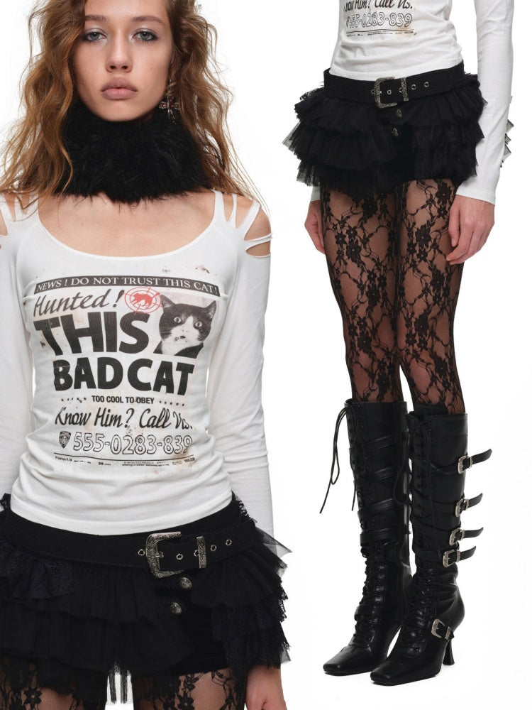 Irregular Mid-Low Waist Lace Multi-Layer Short Tulle Skirt【s0000019026】